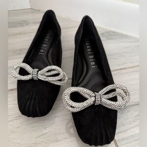 Gianni Bini Black Rhinestone Bow Flats Sz 6.5 Sparkle Slip-on Chic